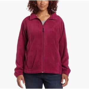 Columbia Pink Benton Springs Zip Up Fleece Jacket Womens L Relaxed Fit Collared